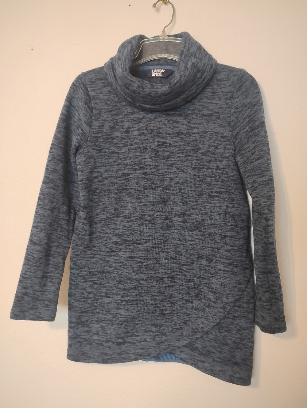 Lands' End Women's Blue Heathered Cowl Neck Long Sleeve Tunic Sweater